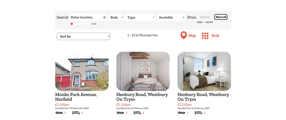 Balloon Letting CO website search and property display