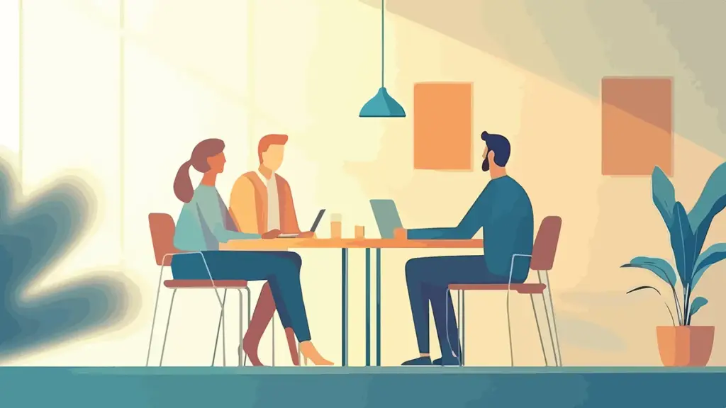 An illustration of an office meeting