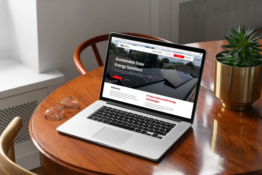 AEL Solar 'How the installation works' page shown on a laptop